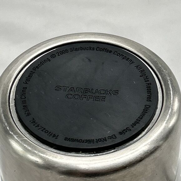 Starbucks 2006 White Green Blue Argyle Coffee Cup Mug Stainless Steel Base 14 Oz - Picture 9 of 9